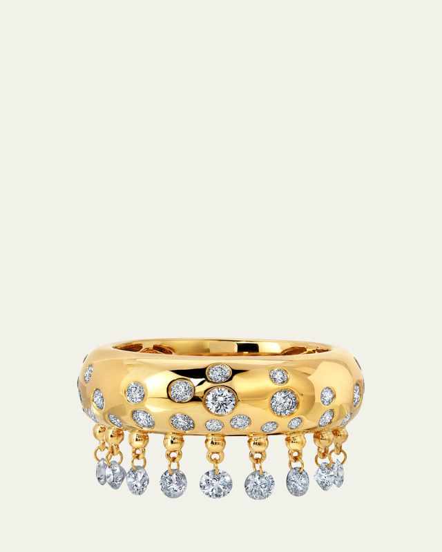 18K Yellow Gold Dazzling Floating Diamond Cigar Band Ring, Size